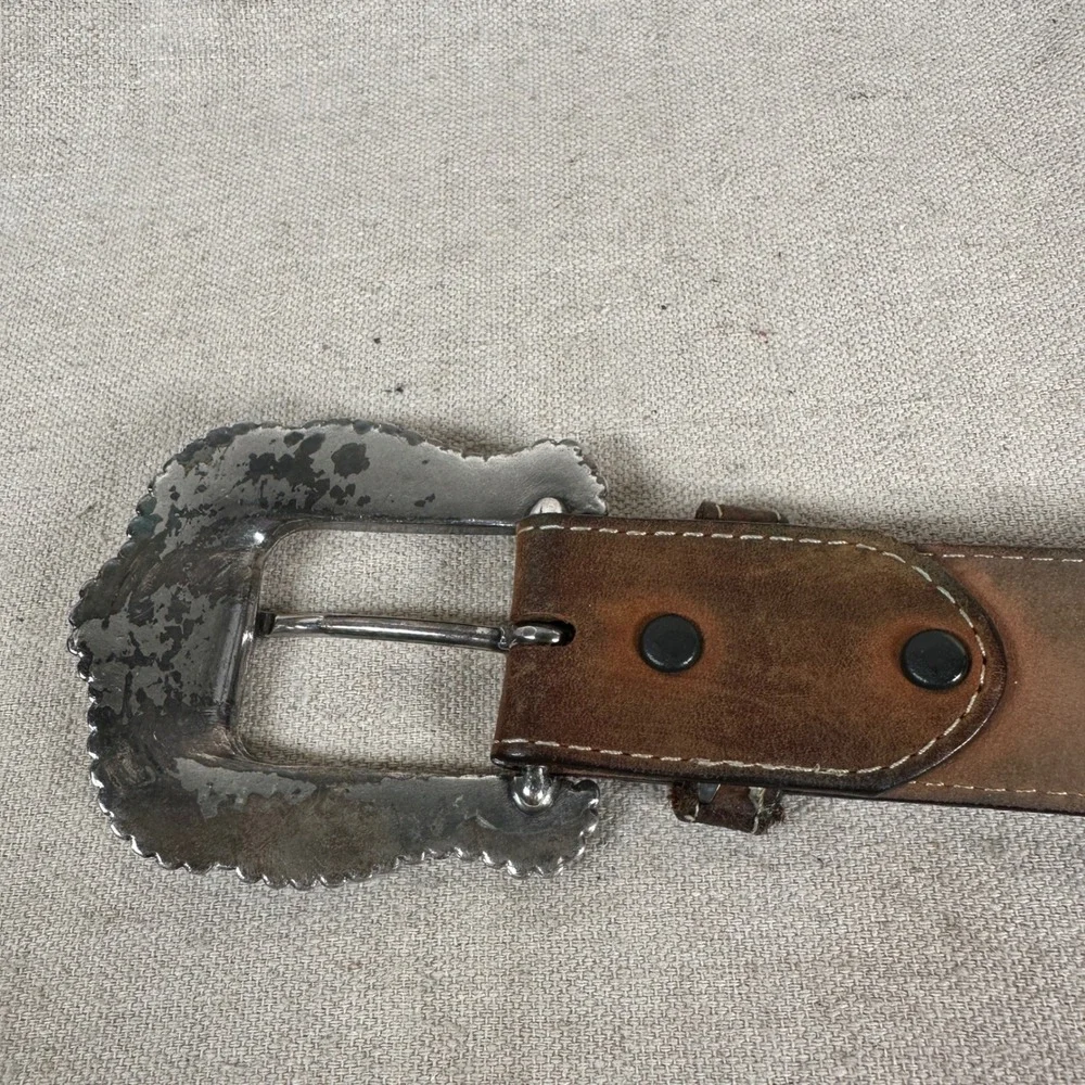 Mens Brown Tooled Leather Western Belt Silver Cross‎ Conchos Studded Size 38